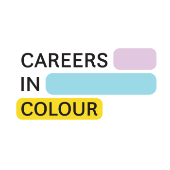 Logo of Careers in Colour with the words “CAREERS IN COLOUR” in black text, highlighted by pastel purple, blue, and yellow rounded rectangles.
